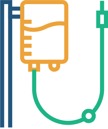 Yellow IV bag for infusion with green wire line